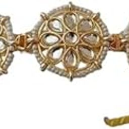 Needs Floral Kundan Mathapatti Hair Accessory, Golden Wedding Headband, Traditional Hair Jewellery Tiara for Women-image-92