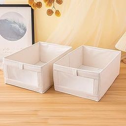 Gowloz Storage Bins | Clear Window & Reinforced Handles | Closet & Shelf Organizer for Clothes & Toys | Linen Fabric | Foldable & Space-Saving | 2-Pack, Off-White-picture-0