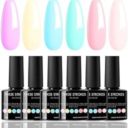 THR3E STROKES Gel Nail Polish Set, 6 Colors 2024 Spring Gel Polish Kit Bright Pastel Macaron Candy Nail Polish Gel Pink Mint Green Blue Purple Gel Nail Soak Off Nail Art Manicure Gift DIY Salon-16