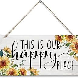 Sunflower Theme Wood Decor Sign, This Is Our Happy Place, Hanging Printed Wooden Plaque Decor, Rustic Home Décor Sign, Entryway Wall Decor, Hanging Plaques for Foyer Farmhouse Hostel Sign 12x6 inch-image-98
