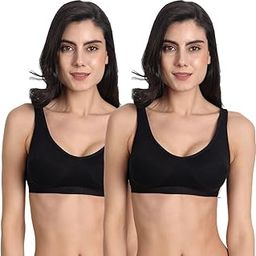 Kumrag Women's Non-Padded Full Coverage Broad Straps Seamless & Stretchable Cotton Sports Air Bra White Black Combo of 2 Free Size-picture-13