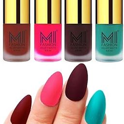 MI FASHION Velvet Matte Nail Paint Combo Sets Non-Stop, Rain Or Waterproof 9.9ml Red, Neon Pink, Wine, Sky Blue (Pack Of-4)-image-78