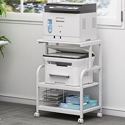 Fannova White Printer Stand with Storage, 3 Tier Printer Table with Height Adjustable Shelf, Rolling Printer Cart with Wheels for Home Office Organization-10