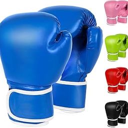 TUXHUI Kids Boxing Gloves for Kids Boys Girls Youth Age 5-12 Years Training Gloves for Punching Bag Kickboxing Muay Thai (Blue - No Pattern)-image-55