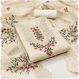 Women's Heavy Cotton Thread & Sequence Embroidery Work Unstitched Salwar Suit Dress Material With Chanderi Sequence Work Dupatta (Free Size)-18