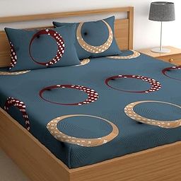 DREAMLET Prime Collections 160TC Glace Cotton Breathable Supersoft Wrinkelfree Double Flat Bedsheet with 2 Pillow Covers (Navy, Flat)-image-55