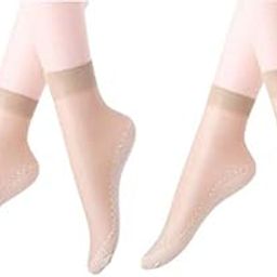 Women's Socks 2 Pairs Silky Anti-Slip Cotton Sole Ankle High for Summer Winter Autumn Sheer Pop Nylon Hosiery Socks with Cotton Socks for Women and Girls Short Stockings-image-75