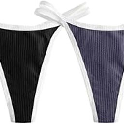 Women's Triangle Bikini Double Straps Tie Side String, Comfortable Cotton Fabric Double Strap Bikini (Pack of 2) Black-Gray-image-49