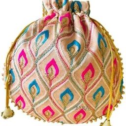 Women Peacock Feather Potli Bag, Gifting Wedding Favors for Brides-image-48