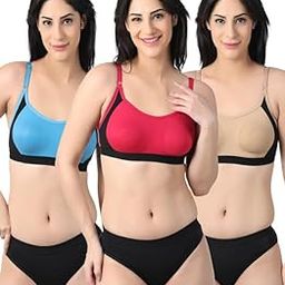 Sport Non Padded Bra Panty Set,Women's & Girl's Lingerie Set Full Coverage, Adjustable Strap,B Cup,Back Style-Slip On-image-22
