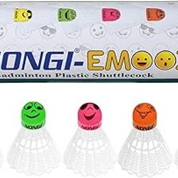 Emooz Badminton Plastic Shuttlecock Pack of 5 Colored Printed Cork for Indoor, Outdoor Badminton Sports Speed - Medium 77-10