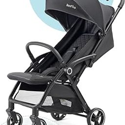 Bonfino Premium Quick Fold Baby Stroller with 5-Point Safety Harness&Reclining Backrest, Pram for Baby with Swivel Wheels, Adjustable Canopy&Integrated Trolley Handle,Baby Stroller for 0-3 Years,Black-6