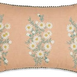 haus & kinder Decorative Embroidered Cushion Cover | Duck Cotton Front Sham Throw Pillow Cushion Cover for Sofa Living Room | 12inch x 18inch | Peach Buta-image-2