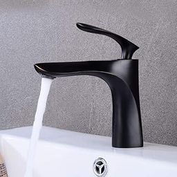 B Backline Brass Bathroom Sink Wash Basin Mixer Tap Single Handle Hot & Cold Waterfall Lavatory Sink Faucet for Living Room & Bathroom (Black Tap Short Body-1)-image-58