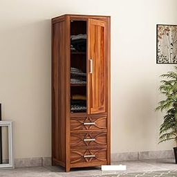MANNAT ARTS Wooden Single Door Wardrobe Organizer for Storage with 3 Drawer & 3 Shelves Storage - Solid sheesham Wood Cupboard for Bedroom - Wooden Almirah Organizer for Clothes Storage (Design 59)-image-103