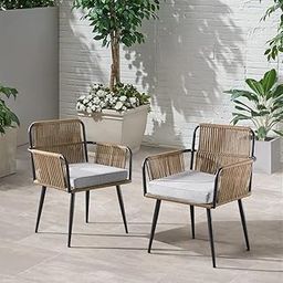 DEVOKO 2 Sets Patio Rope Chairs Set Outdoor Woven Rope Conversation Balcony Furniture Set and Cushioned Chairs for Garde (Beige and Grey)-image-51
