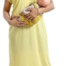 Women Cotton Front Zipper Full-Length Maternity Maxi Nightdresses Feeding Nighty Blue (X-Large, Blue)-image-1