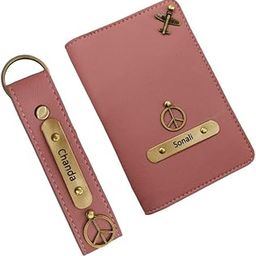 Personalised Premium Passport Cover/Holder & Keychain Combo for Unisex| Travel Accessories|Carry with Style|Onboarding Passport Cover Launched Peach-image-33