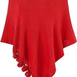 MANRA Women's Cozy Warm Poncho Sweater Elegant Shawl Wrap with Cute Pompoms for Winter Wear (SC 10 PLAIN BALL)-picture-8