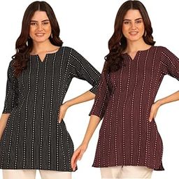VHD IMPEX Women’s New Fancy Trending Bollywood Dobby Printed Cotton Straight Designer Short Tunic Pack of 2-image-20