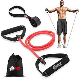 FitBox Sports Toning Tube with Door Anchor | Resistance Exercise Band | Comfortable Handles - Ideal for Physical Therapy, Strength Training, Muscle Toning - RED-image-77