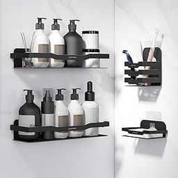 Plantex Self Adhesive Bathroom Shelf/Stainless Steel Shelf/Soap Holder for Kitchen/Tumbler Holder/Bathroom Organiser without Drill - (12 x 4 Inch,Black, Combo)-image-47