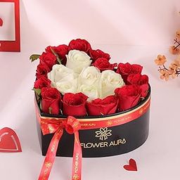 FlowerAura Premium Flower Bouquet of 15 Red & 5 White Rose In Heart Box For Birthday Gift, Anniversary Gift, Wedding Gift, Mother's Day Gift, Love & Romance Gift, Father's Day Gift (Same Day Delivery)-image-38