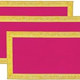Dulhan Velvet Pink Pooja Cloth/Pooja Aasan for Mandir, Temple Altar Cloth with Golden Border (14X26 inch) (Pack of 3)-image-20