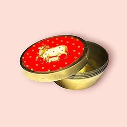 P.R Handmades Brass cow meena design Sindoor Dibbi | Kumkum Box | Sindur Dani | Decoration Box For Gift, Round, red colour, Pack of -2-image-8