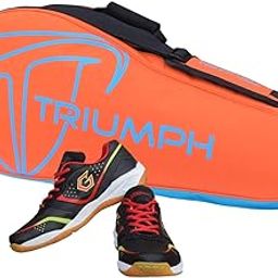Gowin Badminton Shoe Smash Black Size-4 with Triumph Badminton Bag 303 Orange/Sky-image-54