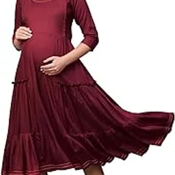 aanyor Tiered Gathers Details Maternity Fit & Flare Dress | Maroon | XL-picture-19