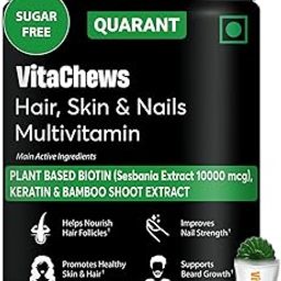 VitaChews Hair, Skin & Nails Multivitamin Sugar Free Gummies with Biotin (Plant Based), Keratin, Bamboo Shoot Extract & 16 Nutrients for Men & Women, 30 Days Pack, Raw Mango Natural Flavour-image-72