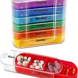 SHREETA 7 Day Rainbow Color Pill Organizer with 4 Time Compartments – Weekly Travel Medicine Box with Removable Daily Containers – Morning, Noon, Evening & Bed Labels – BPA-Free, Easy Open, Portable-9