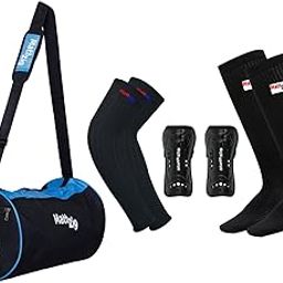 MattZig® Pro Football Kit (One Pair of Lycra Football Socks + One Pair of Elite Shin Guard + One Pair of Cotton Arm Sleeves + One Kit Bag) (Blue/Black)-picture-21