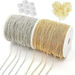 CRAFTS HAVELI Jewelry Making Supplies, DIY Necklace & Bracelet Accessories, Silver & Gold Link Chains, 5 Meter Each, + Jump Rings for Craft Projects-15