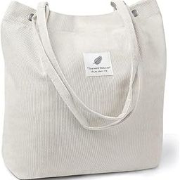 Tote Handbags for Women Girls Stylish Large Capacity Canvas Corduroy Shoulder Bag With Inner Pocket Grocery Bag Tote Bags for Office, College School Work Shopping Travel Daily Use - White-image-99