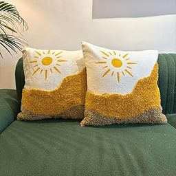 LUSHLYF Sunny Horizon Tufted Cushion Cover – 18x18 Inches | Cotton Slub Fabric | Cheerful Tufted Sun Design | Bright & Vibrant Accent for Living Rooms, Bedrooms & Lounges (Set of 2)-image-36