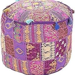 Ottoman Pouf Cover Bohemian Seating Cover Indian Vintage Pouf Cover Patchwork Flore Pillow Cover Cotton Embordered Pouf Cover-image-27