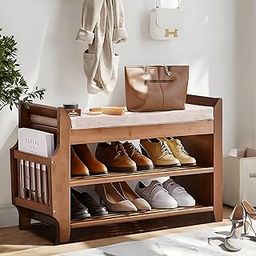 2 Tier Shoe Bench, Bamboo Shoe Rack Bench with Drawer, Shoe Storage Bench Organizer for Entryway Hallway Living Room-27