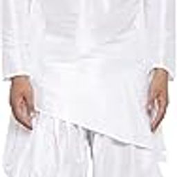 Men's Silk Balloon Salwar Dhoti Pant Set (White Slant Slit K But White Sal Dh42_White_42)-image-50