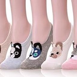 Women Funny No Show Socks Cut Animal Face Printed Low Cut Cotton Multicolor Socks for Womens & Girls - Free Size (Assorted Color, Pack of 5)-11