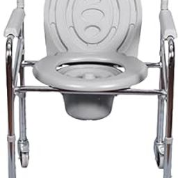 Rehab Pro Foldable Commode Chair with Wheels – Durable, Comfortable Toilet Seat for Elderly, Patients & Adults – Portable Bathroom Aid for Limited Mobility Use - Gray Colour-image-17