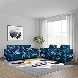 Cortina Floral Printed Sofa Cover Big Elasticity Cover Stretch Universal Sofa Slipcover 5 Seater (3 Seater Size 185-230cm and 1 Seater Size 90-145cm) -Teal Blue,Polyester-image-81