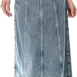 Women Midi Rise Panelled A-Line Midi Denim Skirt-image-52