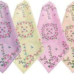 Ladies Cotton Handkerchiefs, Floral Print, 27x27 cm, 4 Pastel Colours, Pack of 6-image-70