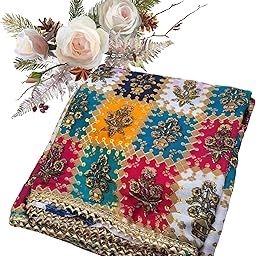 Art Silk Printed Dupatta with Lace Border – Box & Floral Pattern – Soft & Lightweight-image-27