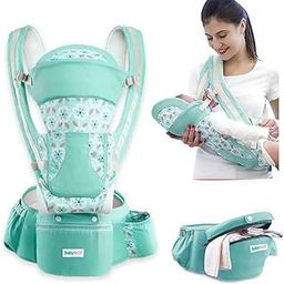 BABYHOP 9 in 1 Baby Carrier with Standalone Hip Seat for Infant, Toddler, Kids, Carry Bag, Washable, Breathable Cotton Cloth with Side Pocket – Cyan (6-48 Months)-17