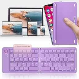 QUZZZRING Foldable Keyboard Mini Wireless Portable Full Size - Switch Up to 3 Devices, Ultra-Slim Travel for iPhone for iPad for Mac for iOS for Android for Windows(Purple)-25