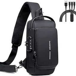 Anti-Theft Shoulder Bag Crossbody Bag Travel Sling Bag with USB Port and Code Lock Messenger Backpack Chest Bag for Male Female-image-4