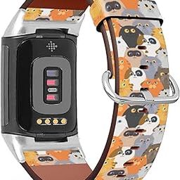 Compatible with Fitbit Charge 5 , Patterned Leather Replacement Band (Adorable Cats Wallpaper)-15
